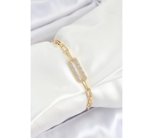 Pirinç Dikdörtgen Model Zirkon Taşlı Gold Renk VİP Seri Kadın Bileklik - TJ-BB7202