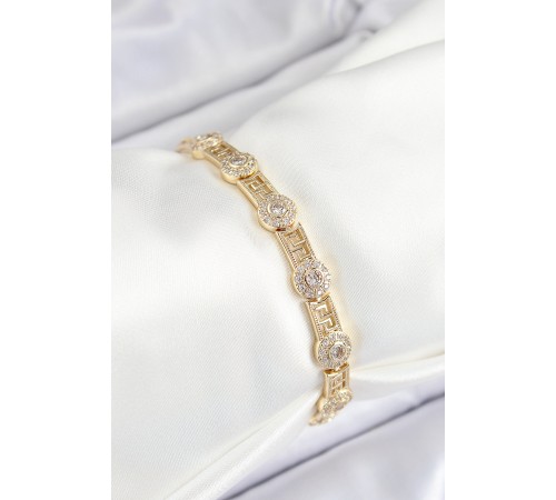Pirinç Greg Model Zirkon Taşlı Gold Renk VİP Seri Kadın Bileklik - TJ-BB7203