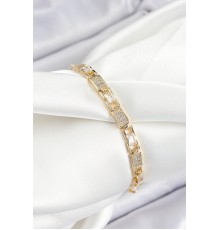 Pirinç Zincir Model Zirkon Taşlı Gold Renk VİP Seri Kadın Bileklik - TJ-BB7204
