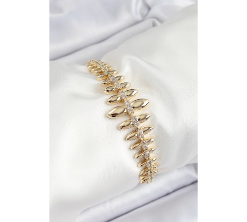 Pirinç Kurşun Model Zirkon Taşlı Gold Renk VİP Seri Kadın Bileklik - TJ-BB7208