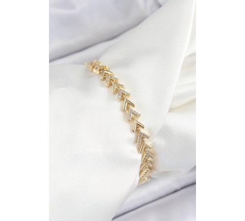 Pirinç Sıralı Ok Model Zirkon Taşlı Gold Renk VİP Seri Kadın Bileklik - TJ-BB7209
