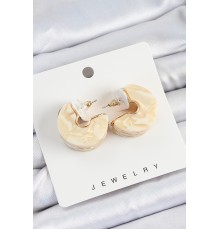 Pirinç Mermer Desenli Vintage Yarım Halka Model Gold Renk Kadın Küpe - TJ-BKP10764