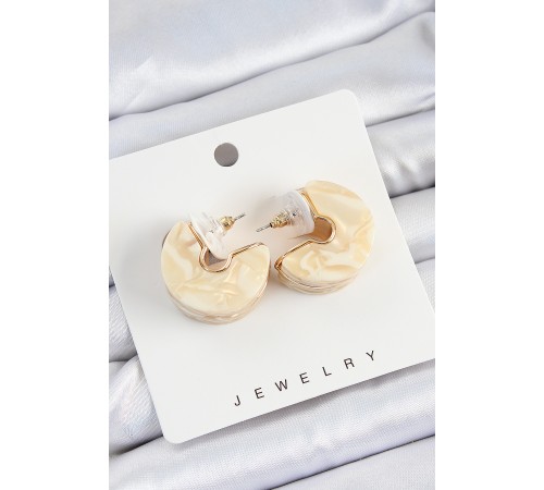 Pirinç Mermer Desenli Vintage Yarım Halka Model Gold Renk Kadın Küpe - TJ-BKP10764