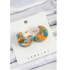 Pirinç Mermer Desenli Vintage Yarım Halka Model Gold Renk Kadın Küpe - TJ-BKP10765