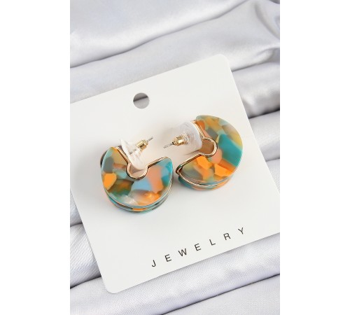 Pirinç Mermer Desenli Vintage Yarım Halka Model Gold Renk Kadın Küpe - TJ-BKP10765