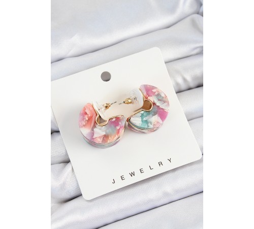 Pirinç Mermer Desenli Vintage Yarım Halka Model Gold Renk Kadın Küpe - TJ-BKP10763