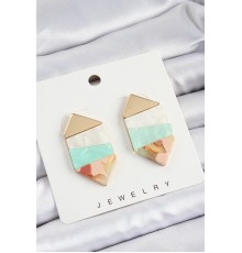 Pirinç Mermer Desenli Vintage Geometrik Model Gold Renk Kadın Küpe - TJ-BKP10766