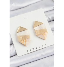 Pirinç Mermer Desenli Vintage Geometrik Model Gold Renk Kadın Küpe - TJ-BKP10767