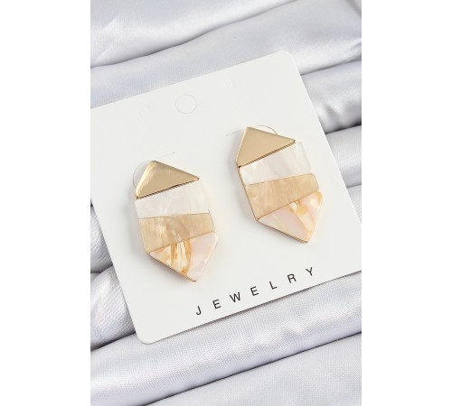 Pirinç Mermer Desenli Vintage Geometrik Model Gold Renk Kadın Küpe - TJ-BKP10767