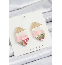 Pirinç Mermer Desenli Vintage Geometrik Model Gold Renk Kadın Küpe - TJ-BKP10768