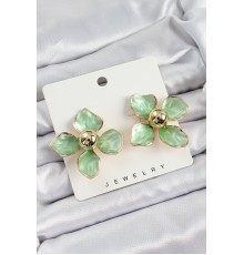 Pirinç Yeşil Çiçek Vintage Model Gold Renk Kadın Küpe - TJ-BKP10773