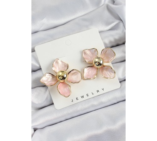 Pirinç Pembe Çiçek Vintage Model Gold Renk Kadın Küpe - TJ-BKP10774