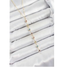 Pirinç Renkli Zirkon Taşlı Y Model Gold Renk Kadın Kolye - TJ-BKO10306