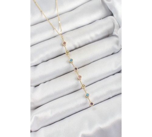 Pirinç Renkli Zirkon Taşlı Y Model Gold Renk Kadın Kolye - TJ-BKO10306