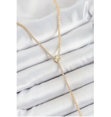 Pirinç Zirkon Taşlı Yonca Figürlü Y Model Gold Renk Kadın Kolye - TJ-BKO10307