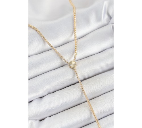 Pirinç Zirkon Taşlı Yonca Figürlü Y Model Gold Renk Kadın Kolye - TJ-BKO10307