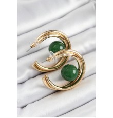 Pirinç Gold Renk Halka Model Yeşil Boncuk Detay Kadın Küpe - TJ-BKP10365