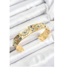 Pirinç Zirkon Taşlı Mavi Boncuklu Göz Model Gold Renk Altı Açık Kadın Bileklik - TJ-BB7214