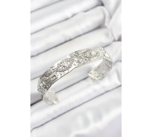 Pirinç Zirkon Taşlı Göz Model Gümüş Renk Altı Açık Kadın Bileklik - TJ-BB7215