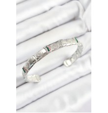 Pirinç Karışık Zirkon Taşlı Çiçek Model Gümüş Renk Altı Açık Kadın Bileklik - TJ-BB7217