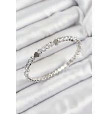 Pirinç Zirkon Taşlı Kalp Model Gümüş Renk Yaylı Kadın Bileklik - TJ-BB7219