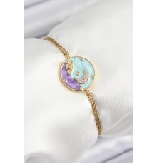 316L Çelik Zincir Mineli Sanatsal Portre Zirkon Taşlı Gezegen Model Gold Renk Kadın Bileklik - TJ-BB7233