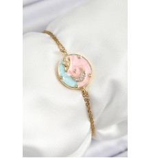 316L Çelik Zincir Mineli Sanatsal Portre Zirkon Taşlı Gezegen Model Gold Renk Kadın Bileklik - TJ-BB7234