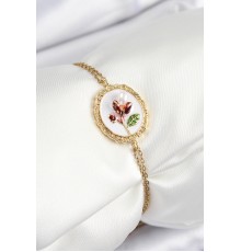 316L Çelik Zincir Beyaz Mineli Sanatsal Portre İnci Detaylı Lale Model Gold Renk Kadın Bileklik - TJ-BB7235