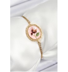 316L Çelik Zincir Pembe Mineli Sanatsal Portre İnci Detaylı Lale Model Gold Renk Kadın Bileklik - TJ-BB7237