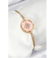 316L Çelik Zincir Pembe Mineli Sanatsal Portre Kuzey Yıldızı Model Gold Renk Kadın Bileklik - TJ-BB7239