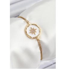 316L Çelik Zincir Beyaz Mineli Sanatsal Portre Kuzey Yıldızı Model Gold Renk Kadın Bileklik - TJ-BB7240