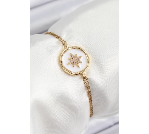 316L Çelik Zincir Beyaz Mineli Sanatsal Portre Kuzey Yıldızı Model Gold Renk Kadın Bileklik - TJ-BB7240