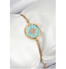 316L Çelik Zincir Turkuaz Mineli Sanatsal Portre Kuzey Yıldızı Model Gold Renk Kadın Bileklik - TJ-BB7241