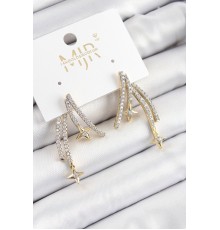 Pirinç Zirkon Taşlı Kayan Yıldız Model Gold Ve Gümüş Renk Kadın Küpe - TJ-BKP10780