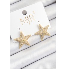 Pirinç Zirkon Taşlı Yıldız Model Gold Renk Kadın Küpe - TJ-BKP10781