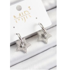 Pirinç Zirkon Taşlı Yıldız Figürlü Halka Model Gümüş Renk Kadın Küpe - TJ-BKP10782