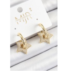 Pirinç Zirkon Taşlı Yıldız Figürlü Halka Model Gold Renk Kadın Küpe - TJ-BKP10783