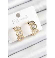 Pirinç Zirkon Taşlı Damla Figürlü Halka Model Gold Renk Kadın Küpe - TJ-BKP10784