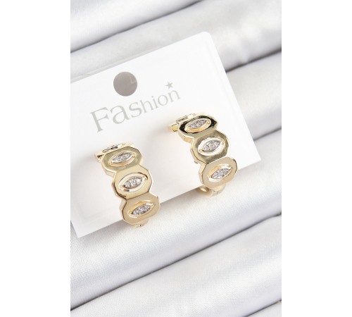 Pirinç Zirkon Taşlı Damla Figürlü Halka Model Gold Renk Kadın Küpe - TJ-BKP10784