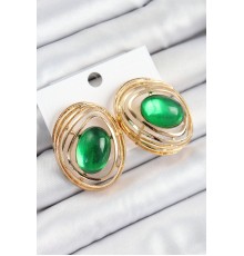 Pirinç Zümrüt Yeşili Zirkon Taşlı Oval Model Gold Renk Kadın Küpe - TJ-BKP10785