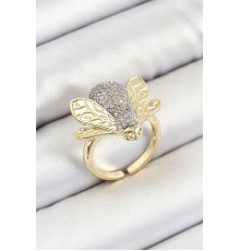 Pirinç Zirkon Taşlı Arı Model Gümüş Ve Gold Renk Kadın Yüzük - TJ-BYK3792