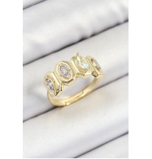 Pirinç Zirkon Taşlı Damla Model Gold Renk Kadın Yüzük - TJ-BYK3793