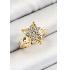 Pirinç Zirkon Taşlı Yıldız Model Gold Ve Gümüş Renk Kadın Yüzük - TJ-BYK3794