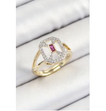 Pirinç Zirkon Taşlı Baget Model Gold Renk Kadın Yüzük - TJ-BYK3795