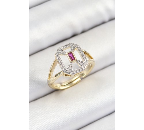 Pirinç Zirkon Taşlı Baget Model Gold Renk Kadın Yüzük - TJ-BYK3795