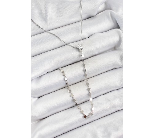 Pirinç Zirkon Taşlı Yıldız Figürlü Y Model Gümüş Renk Kadın Kolye - TJ-BKO10309