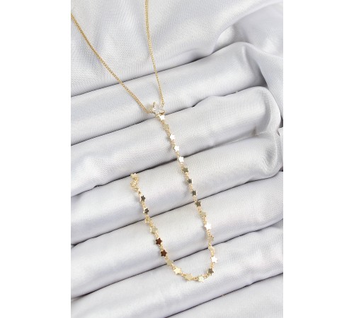 Pirinç Zirkon Taşlı Yıldız Figürlü Y Model Gold Renk Kadın Kolye - TJ-BKO10310