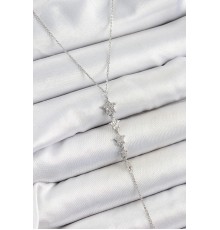 Pirinç Zirkon Taşlı Sıralı Yıldız Figürlü Y Model Gümüş Renk Kadın Kolye - TJ-BKO10313