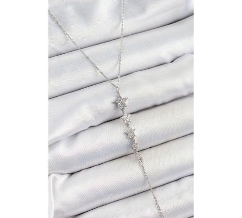 Pirinç Zirkon Taşlı Sıralı Yıldız Figürlü Y Model Gümüş Renk Kadın Kolye - TJ-BKO10313