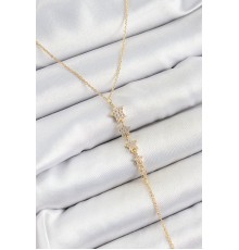 Pirinç Zirkon Taşlı Sıralı Yıldız Figürlü Y Model Gold Renk Kadın Kolye - TJ-BKO10314